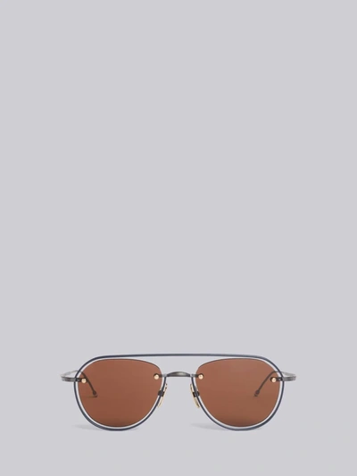 Thom Browne Eyewear Tb112 - Brown Aviator Sunglasses In Blue