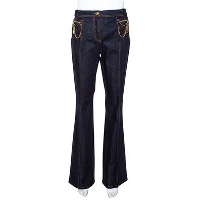 Pre-owned Roberto Cavalli Indigo Denim Chain Detail Flared Jeans M In Blue
