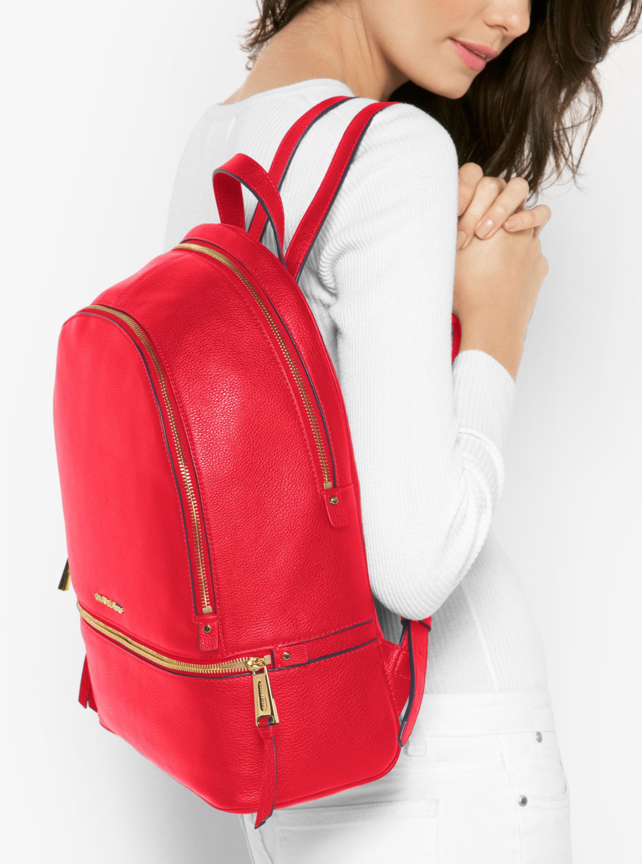 michael kors red leather backpack