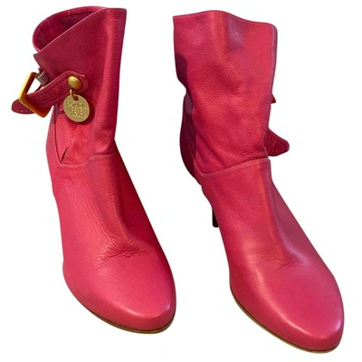 Pre-owned Patrizia Pepe Leather Buckled Boots In Pink