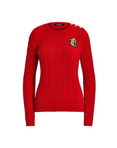 Lauren Ralph Lauren Button-trim Cable-knit Sweater In Red