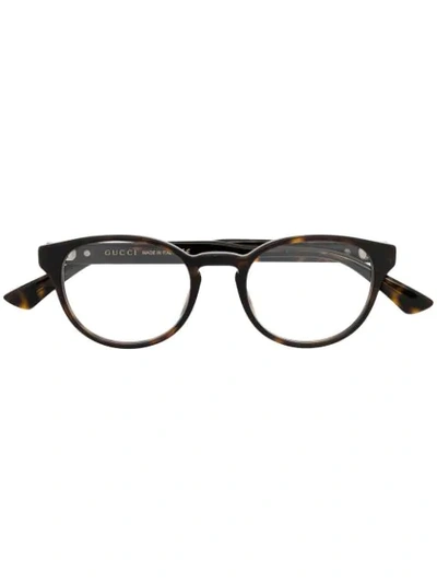 Gucci Round-frame Logo Glasses In Neutrals