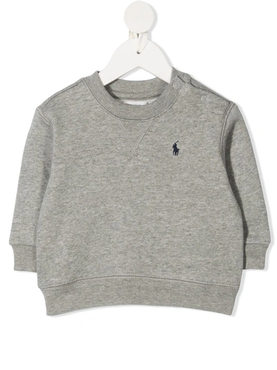 Ralph Lauren Babies' Logo Embroidered Crew Neck Sweatshirt In 灰色