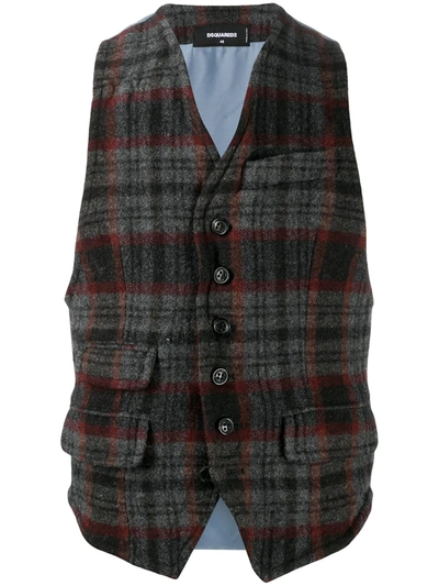Dsquared2 Checked Wool Waistcoat In Grey