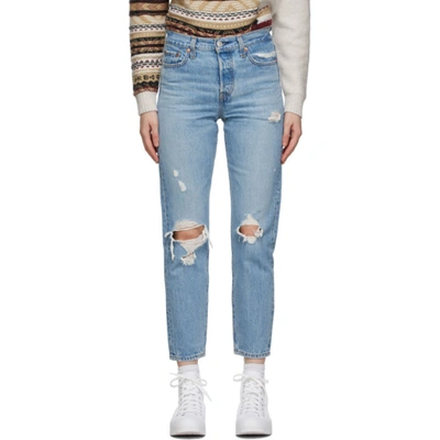 Levi's Blue Distressed Wedgie Fit Ankle Jeans In Authentical