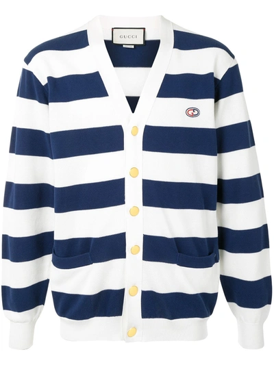 Gucci Striped V-neck Cardigan In Blue