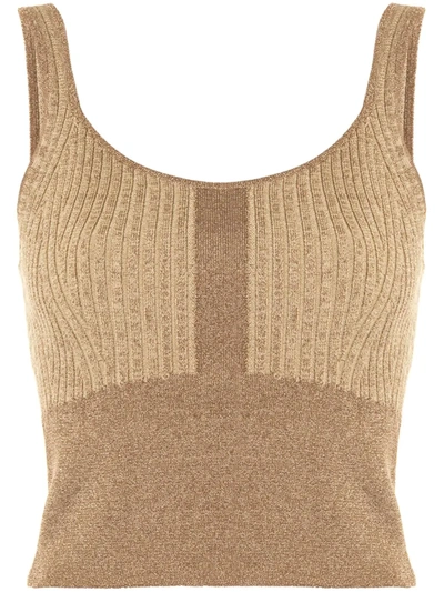 3.1 Phillip Lim Cropped Metallic Ribbed-knit Top In Gold