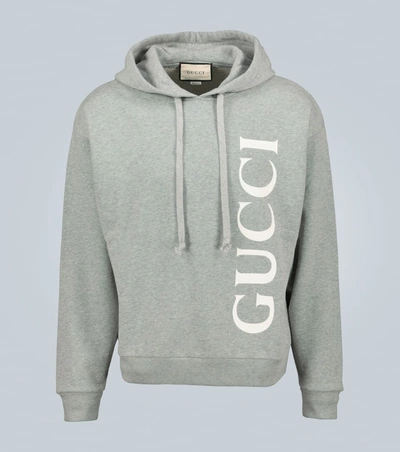 Gucci Print Hooded Cotton Sweatshirt In Grey