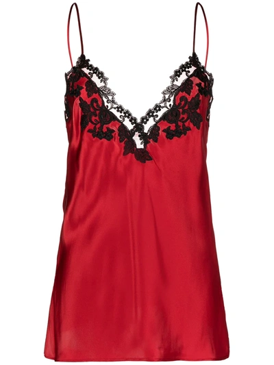La Perla Maison Embroidered Lace-trimmed Silk-satin Chemise In Red