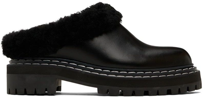 Proenza Schouler Lug-sole Shearling And Leather Mules In Black