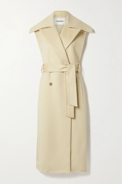 NANUSHKA NURA DOUBLE-BREASTED BELTED WOOL AND SILK-BLEND FELT VEST 