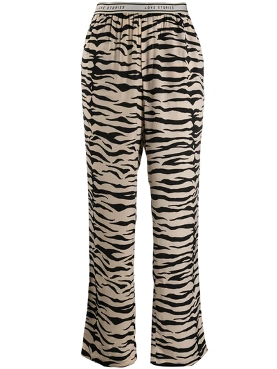 Love Stories Zebra-print Satin-crepe Pyjama Trousers In Black