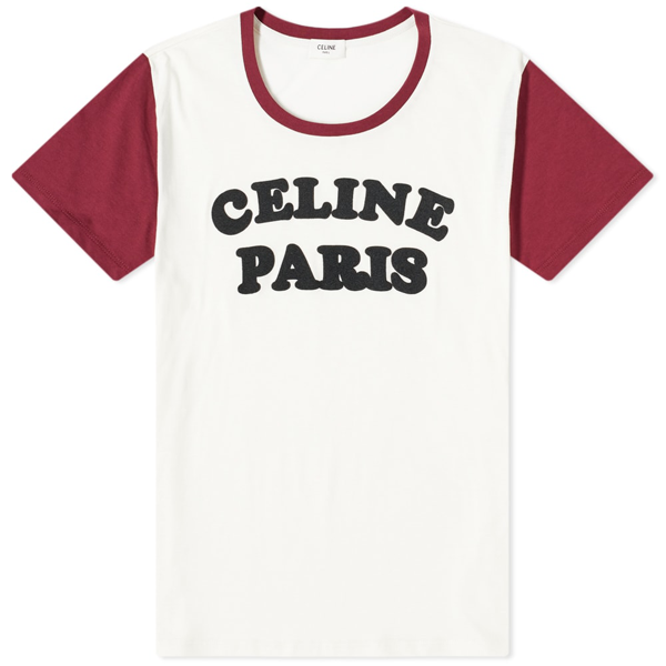 Celine Paris Bubble Logo Tee In White 