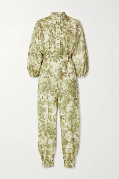 Zimmermann Brighton Printed Linen Jumpsuit In Green