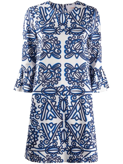 La Doublej Printed Ruffled Mini Dress In Neutrals