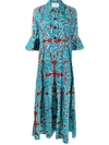 La Doublej Artemis Parnaveg-print Cotton-poplin Shirt Dress In Blue
