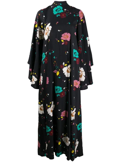 La Doublej Women's Magnifico Draped-sleeve Floral Crepe Maxi Dress In Giardino Nero