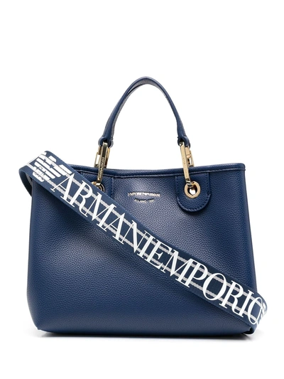 Emporio Armani Faux Leather Tote Bag In Blue