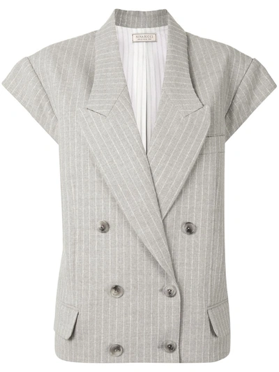 Nina Ricci Pinstripe Sleeveless Blazer In Grey