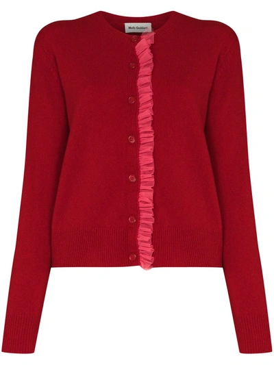 Molly Goddard Portia Ruffle-trimmed Wool Cardigan In Red
