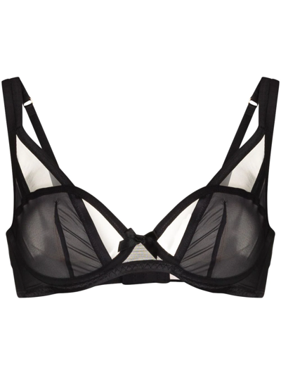 Agent Provocateur Joan Cutout-strap Underwired Mesh Bra In Black