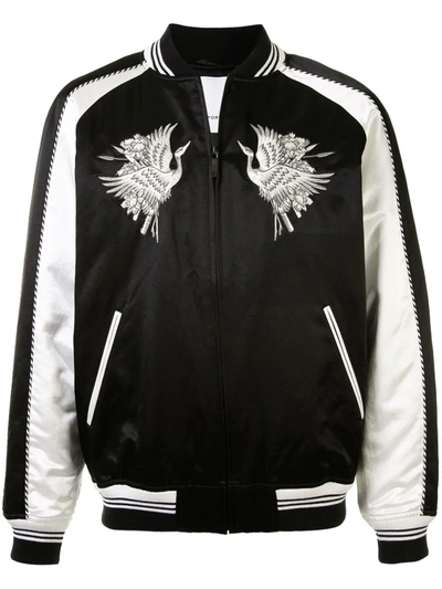Ports V Animal-appliqué Satin Bomber Jacket In Black