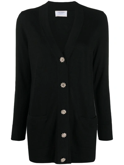 Snobby Sheep Crystal-button V-neck Cardigan In Black