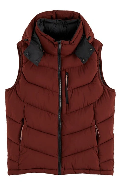 Scotch & Soda Quilted Vest With Detachable Hood In Brick