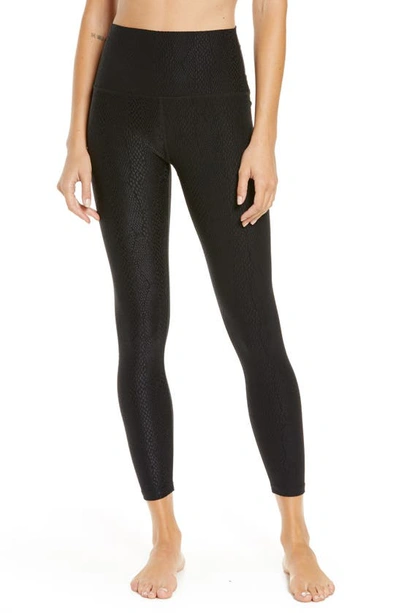 Beyond Yoga Snake Print High Waist Midi Leggings In Black-shiny Black Hearts