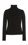 Jonathan Simkhai Miliana Compact Cutout Knit Turtleneck Pullover In Black