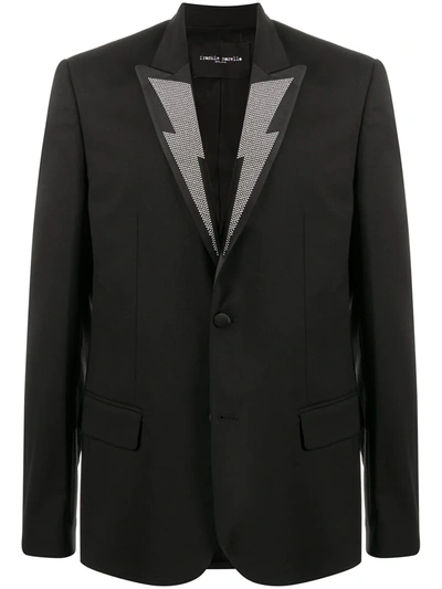 Frankie Morello Micro-stud Embellished Fitted Blazer In Black