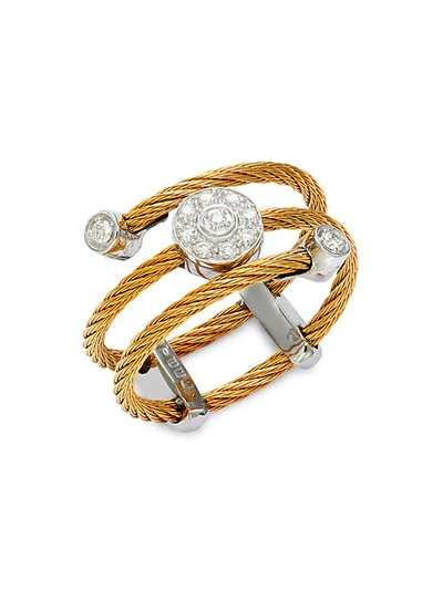 Alor 18k White Gold, Stainless Steel & Diamond Cable Ring