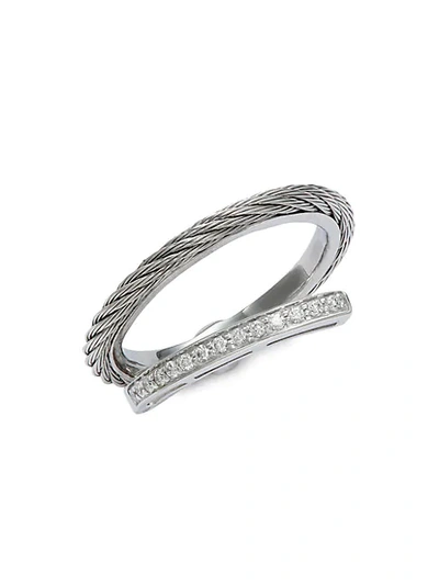 Alor 18k White Gold, Stainless Steel Cable & Diamond Ring