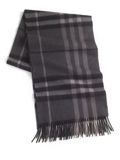 Burberry Cashmere Check Scarf In Dark Charcoal