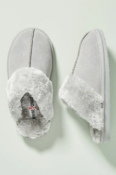 Minnetonka Faux Fur Slippers In Blue