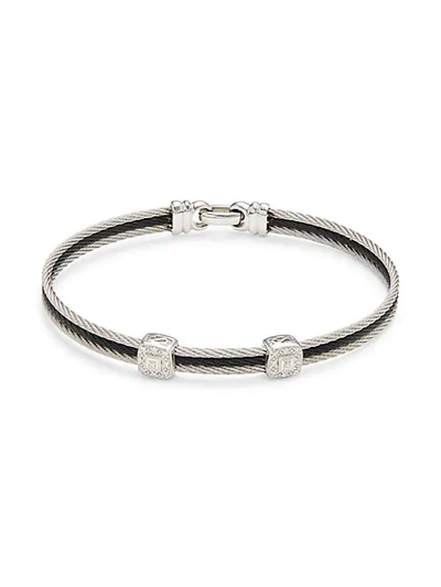 Alor 18k White Gold, Stainless Steel & Diamond Bangle Bracelet