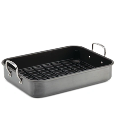 Rachael Ray Hard-anodized Non-stick 12" X 16" Roaster & Dual-height Rack In Grey