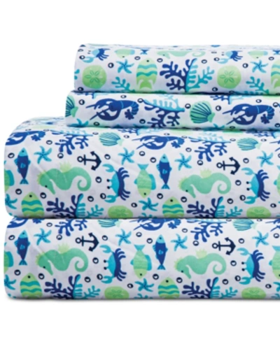 Elite Home Coastal 4-pc. Printed Queen Sheet Set Bedding In Clearwater Aqua