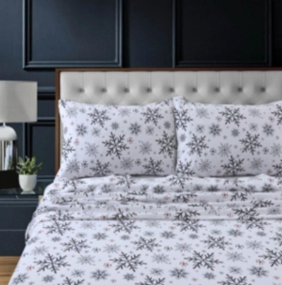 Tribeca Living Holiday Print Heavyweight Flannel Extra Deep Pocket Queen Sheet Set Bedding In Let It Snow
