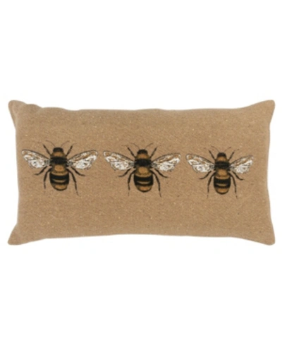 Rizzy Home Bees Polyester Filled Decorative Pillow, 14" X 26" In Brown