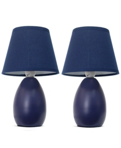 All The Rages Simple Designs Mini Egg Oval Ceramic Table Lamp 2 Pack Set In Blue