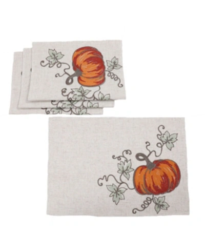 Manor Luxe Rustic Pumpkin Crewel Embroidered Fall Placemats, Set Of 4 In Linen