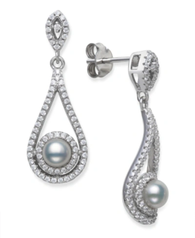 Macy's Cultured Freshwater Pearl 5-5.5mm And Cubic Zirconia Drop Earrings In Sterling Silver In White