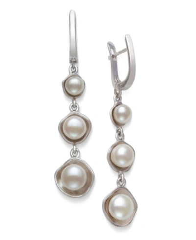 Macy's Graduated Cultured Freshwater Pearl 5-8mm Drop Earrings In Sterling Silver In White