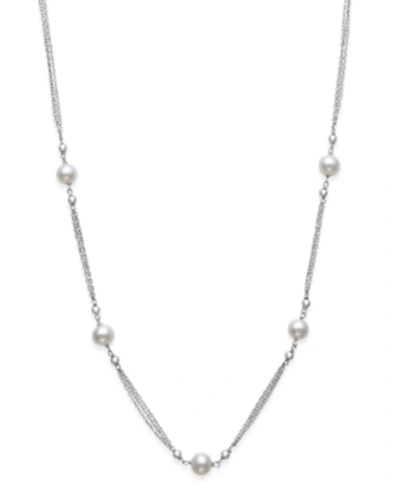Macy's Cultured Freshwater Pearl 7-8mm Tin Cup Station Necklace In Sterling Silver, 18" In White