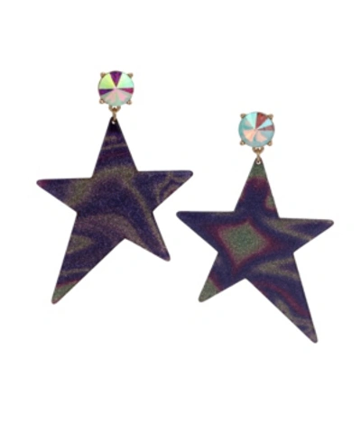 Betsey Johnson Celestial Star Galaxy Statement Earrings In Blue