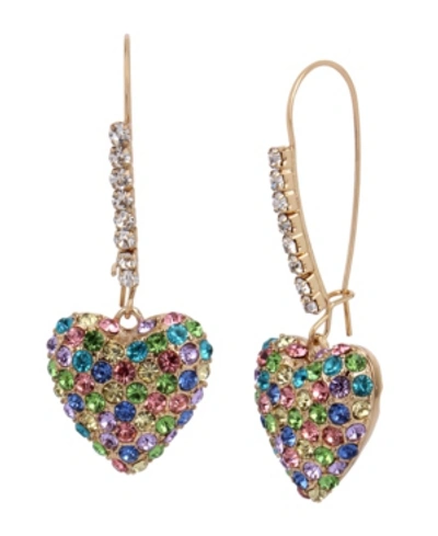 Betsey Johnson Pave Heart Dangle Earrings In Pastel