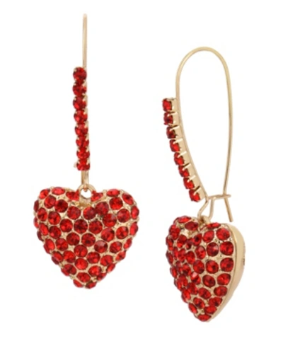 Betsey Johnson Pave Heart Dangle Earrings In Red