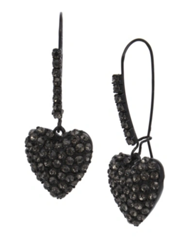Betsey Johnson Pave Heart Dangle Earrings In Black