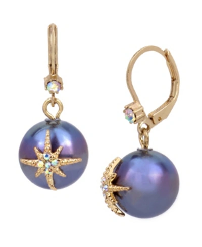 Betsey Johnson Celestial Pearl Drop Earrings In Blue